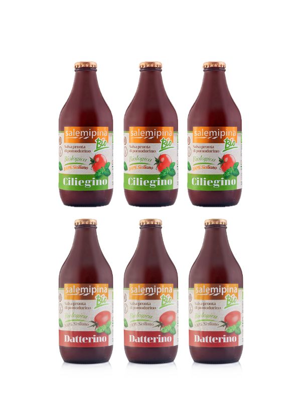 Set Salsa BIO 330 gr x 6 - Roșii Cherry x 3; Roșii Datterino x 3, Salemipina