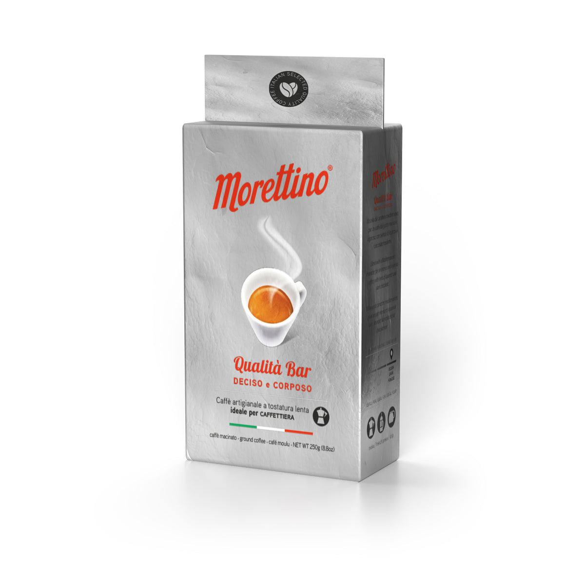 Cafea macinata 250 gr, cafea italiana online, cafea italiana macinata, cafea qualita bar macinata 250 gr, cafea morettino macinata