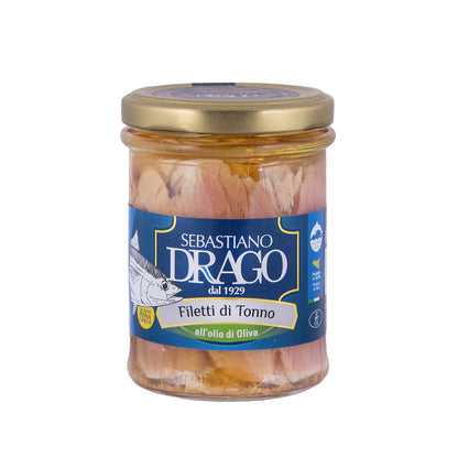 Fileuri de Ton Yellowfin în ulei EXTRAVIRGIN de măsline, Sicilia, DRAGO, 200 gr