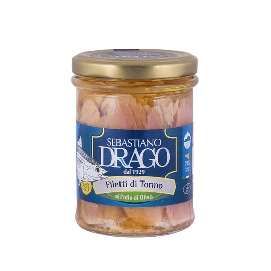 Fileuri de Ton Yellowfin în ulei EXTRAVIRGIN de măsline, Sicilia, DRAGO, 200 gr