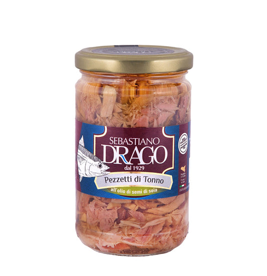 Bucăți de Ton Yellowfin în ulei de soia, Sicilia, DRAGO, 300 gr