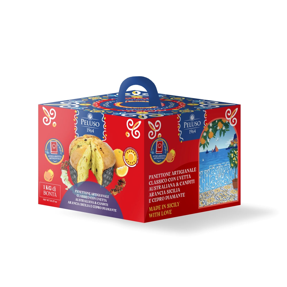 PANETTONE Artizanal Sicilian, cu Fructe Confiate Portocale, Cedru si Stafide, PELUSO, 1 Kg
