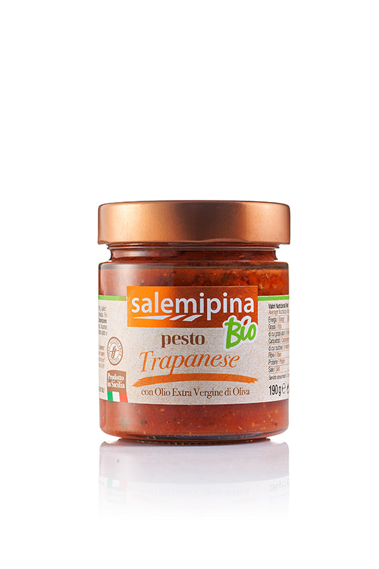 Pesto Trapanese din Roșii, Migdale, sos pentru paste, BIO Vegan, cu ulei de măsline extravirgin, SalemiPina, 190 gr