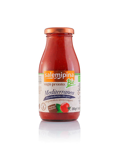 Sos Mediterranea BIO din Roșii Cherry, Roșii Uscate, Ulei de măsline extravirgin, SalemiPina, 250 gr