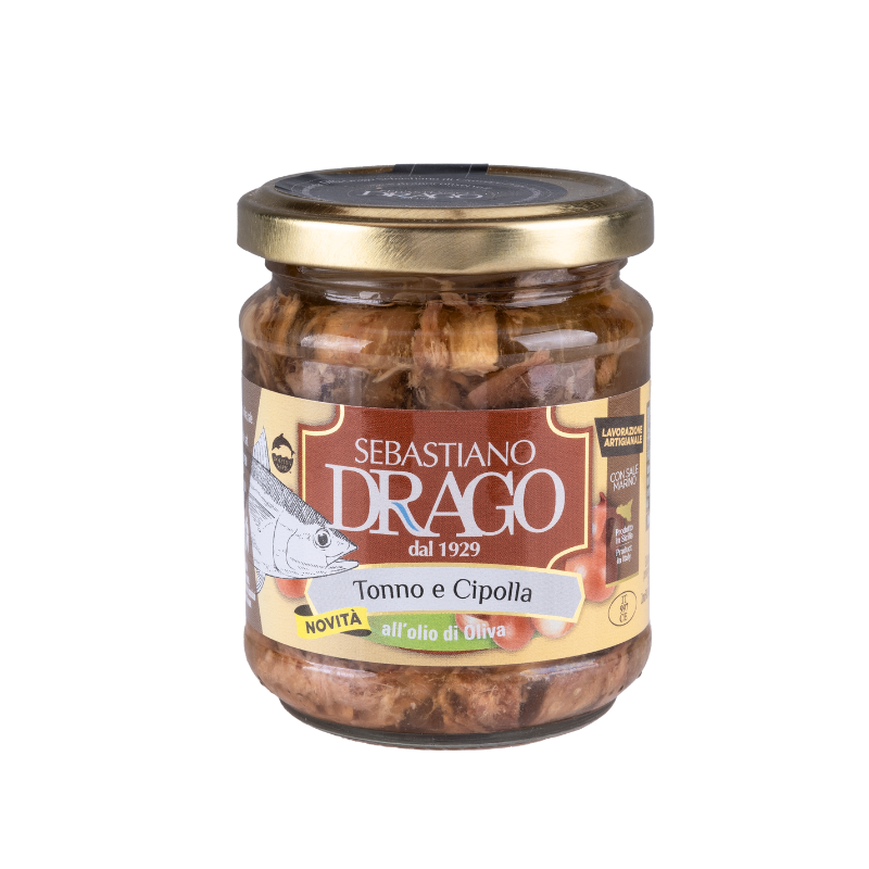 Ton cu ceapa caramelizata, in ulei de masline, Sicilia, DRAGO, 200 gr