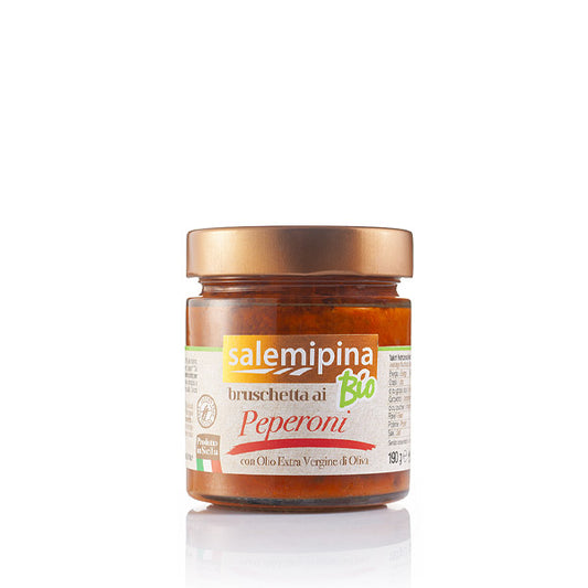 Bruschetta Peperoni, Salsa cu Ardei BIO Vegana, ulei de măsline Extravirgin, Salemi Pina, 190 gr